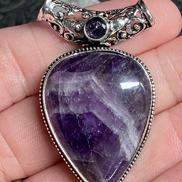 Natural Chevron Amethyst Gemstone Pendant Stone Crystal Jewelry - Picture 2 of 8
